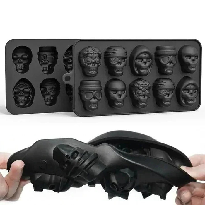[Hometech] Skull Shaped Silicone Ice Cube Tray with 10 Cavities for Themed Drinks