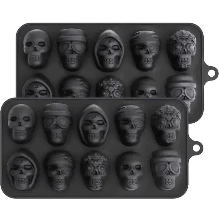 [Hometech] Skull Shaped Silicone Ice Cube Tray with 10 Cavities for Themed Drinks