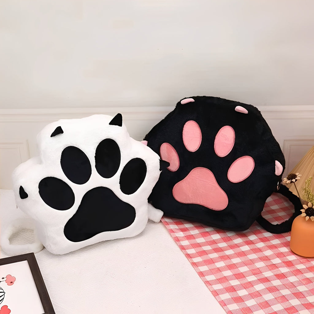 [Hometech] Cat Paw Plush Backpack Purse with Adjustable Straps for Women
