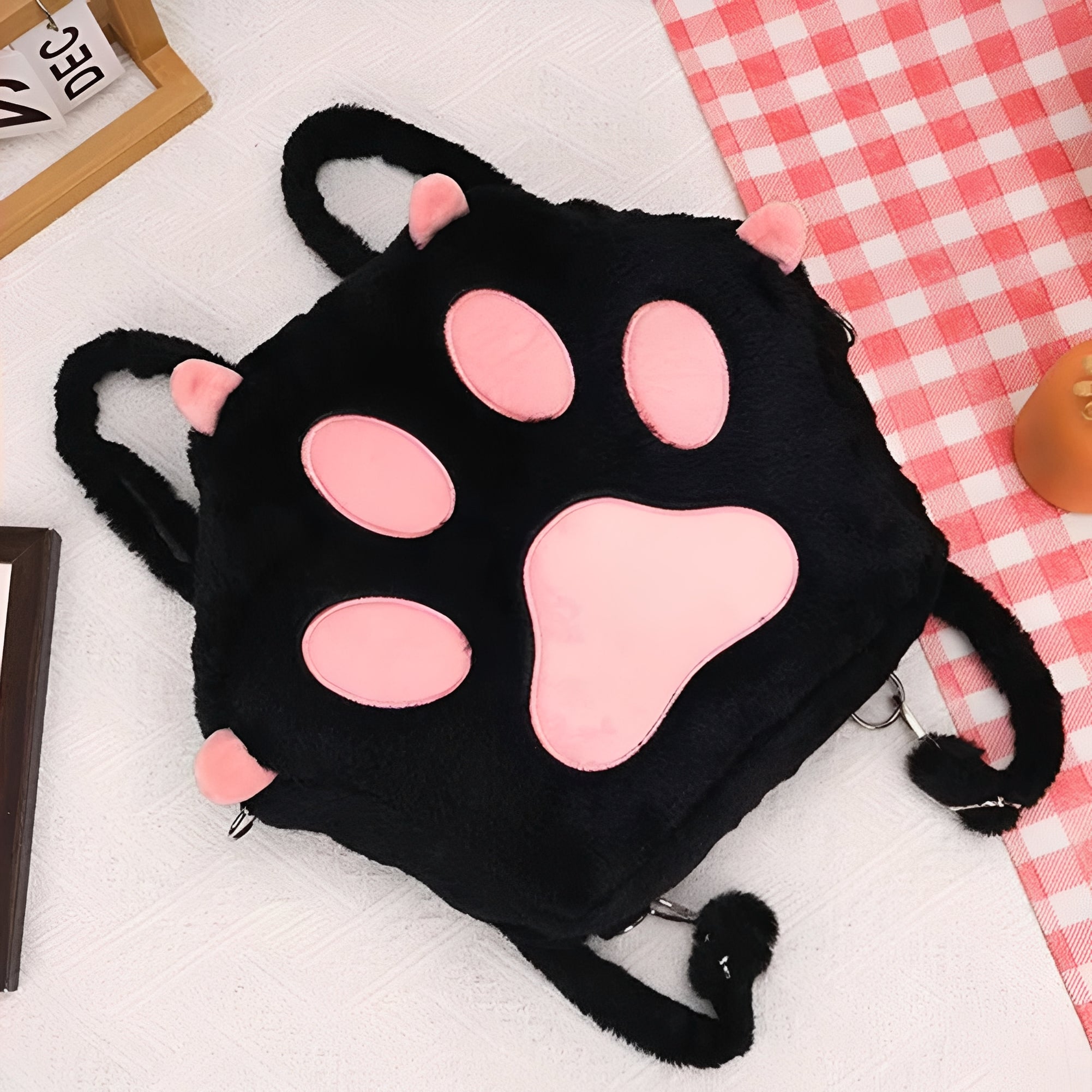 [Hometech] Cat Paw Plush Backpack Purse with Adjustable Straps for Women