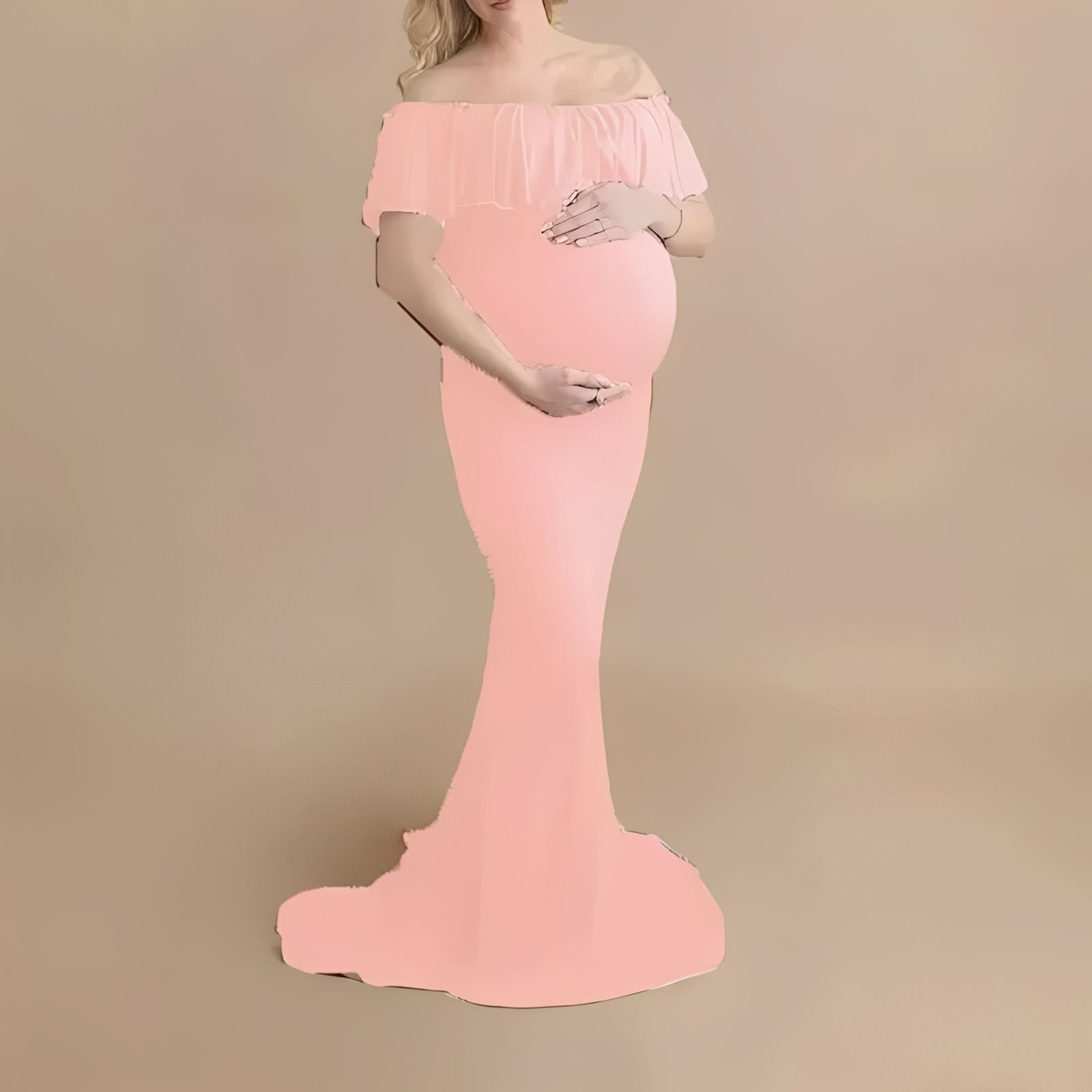 [Hometech] Pregnancy Photoshoot Dress with Flowing Lace Design
