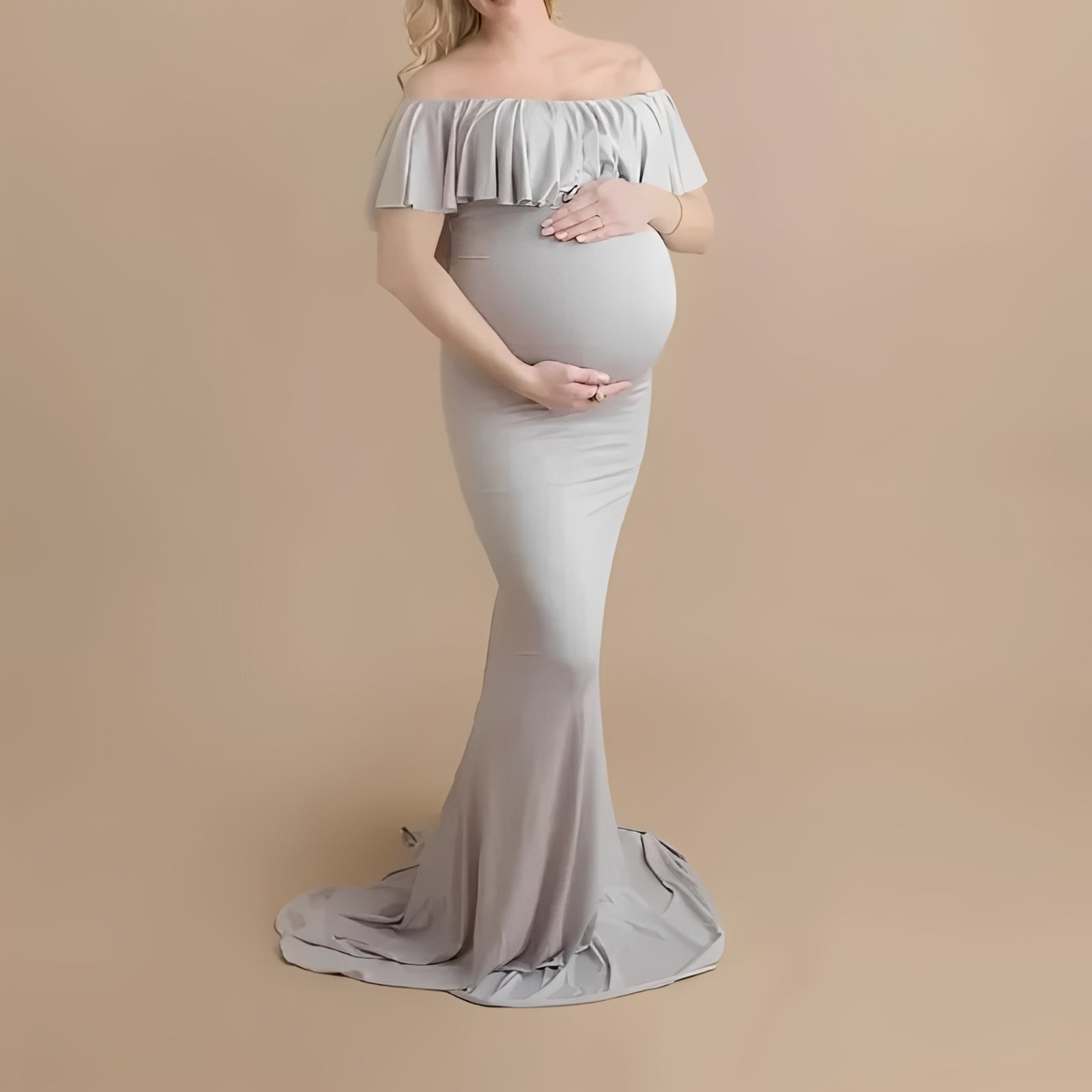 [Hometech] Pregnancy Photoshoot Dress with Flowing Lace Design