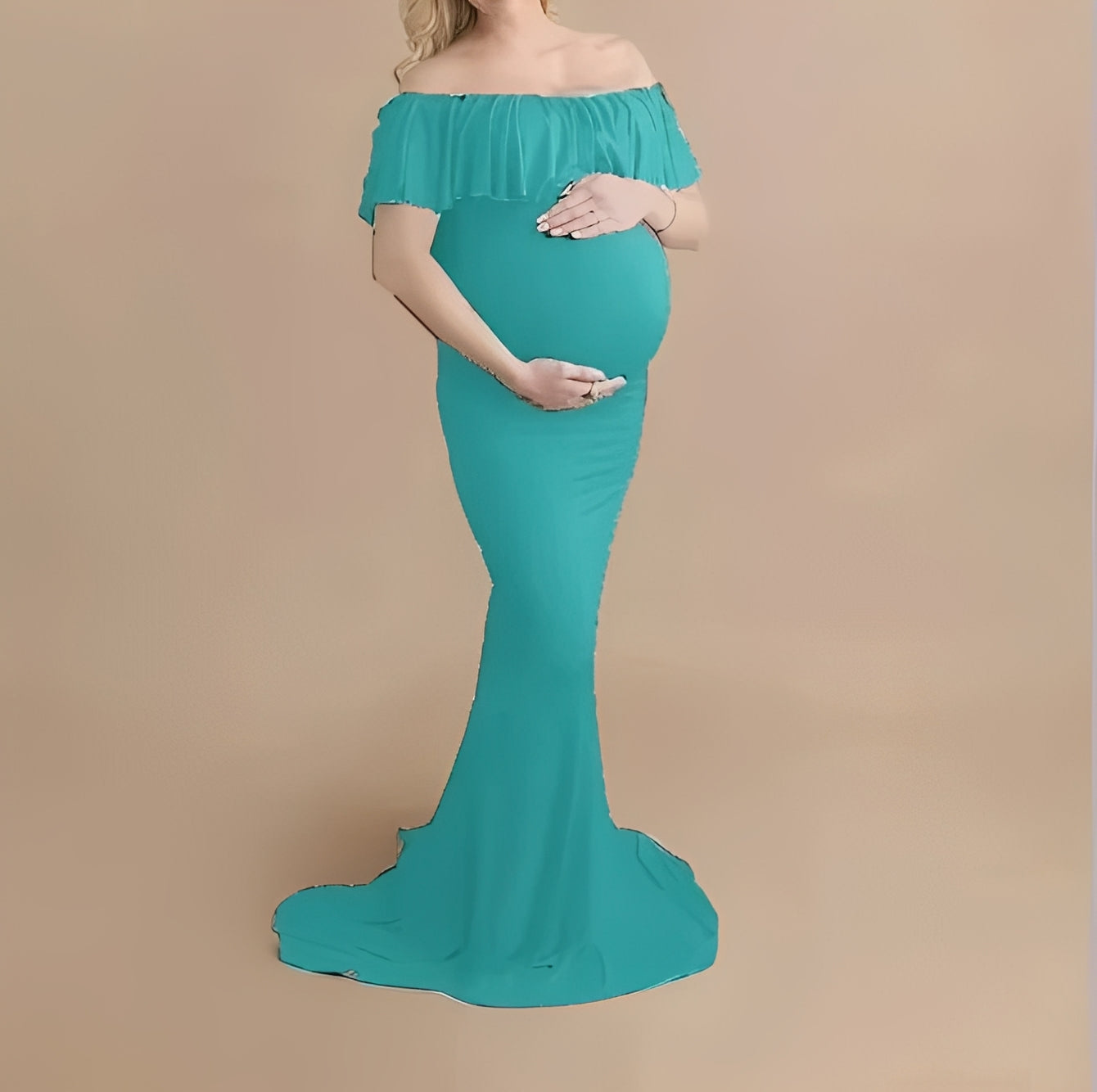 [Hometech] Pregnancy Photoshoot Dress with Flowing Lace Design