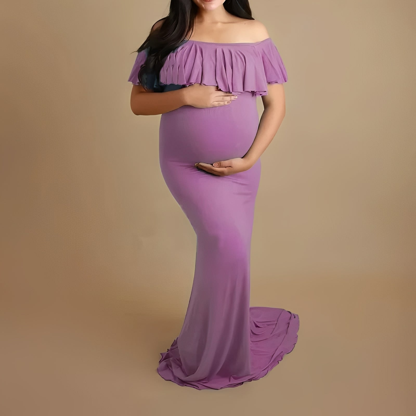 [Hometech] Pregnancy Photoshoot Dress with Flowing Lace Design