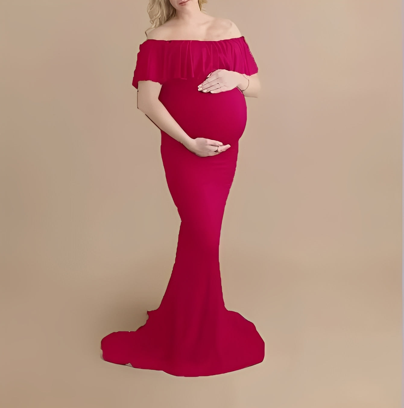 [Hometech] Pregnancy Photoshoot Dress with Flowing Lace Design