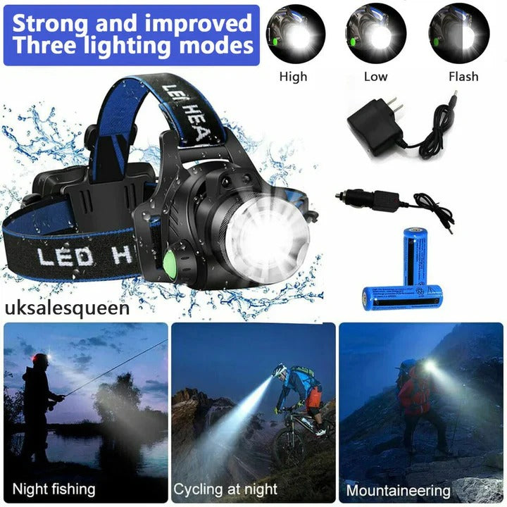 [Hometech] USB Rechargeable LED Headlamp for Hands Free Lighting