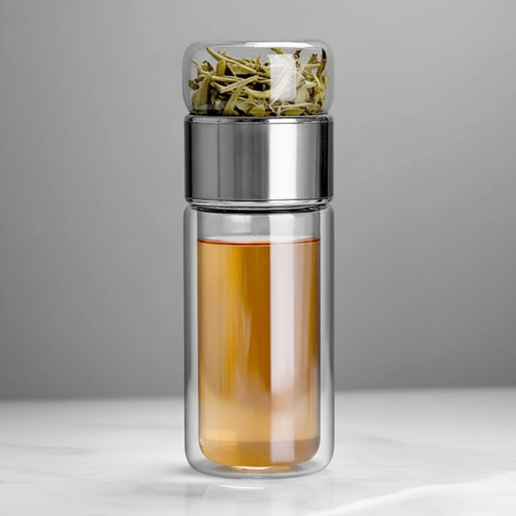 [Hometech] Double Wall Borosilicate Glass Tea Infuser Bottle, 430ml