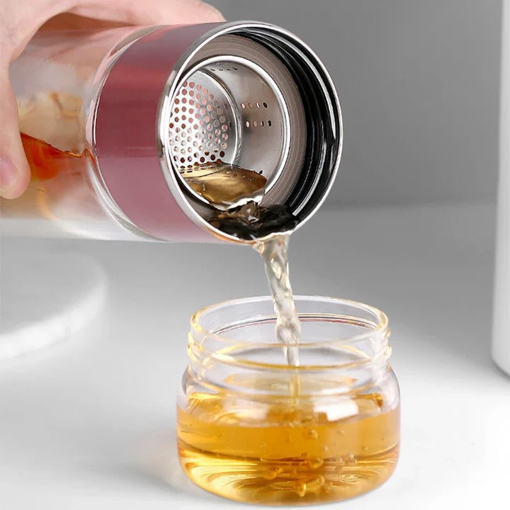 [Hometech] Double Wall Borosilicate Glass Tea Infuser Bottle, 430ml