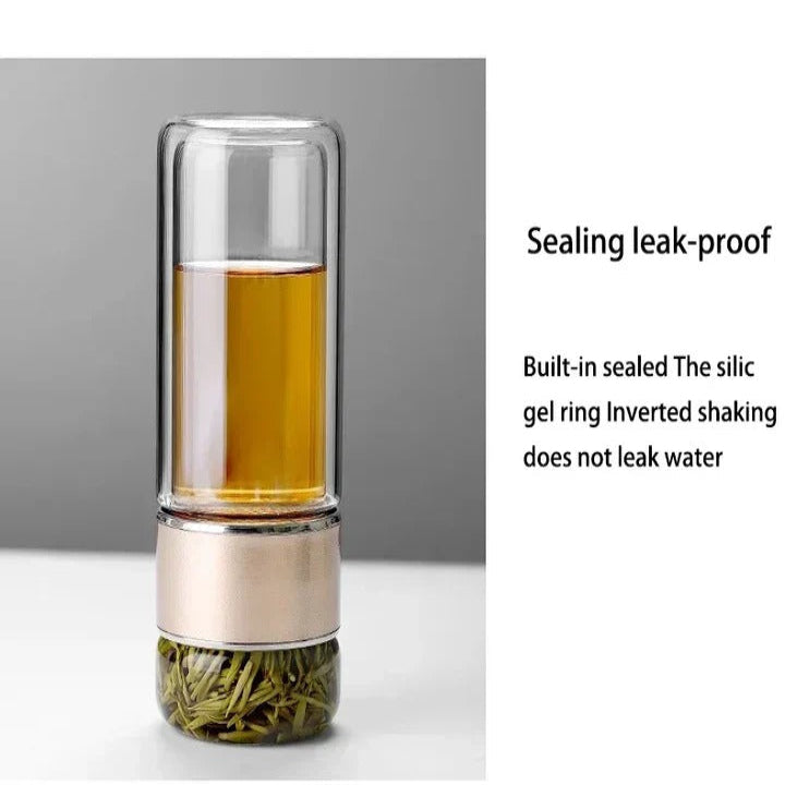 [Hometech] Double Wall Borosilicate Glass Tea Infuser Bottle, 430ml