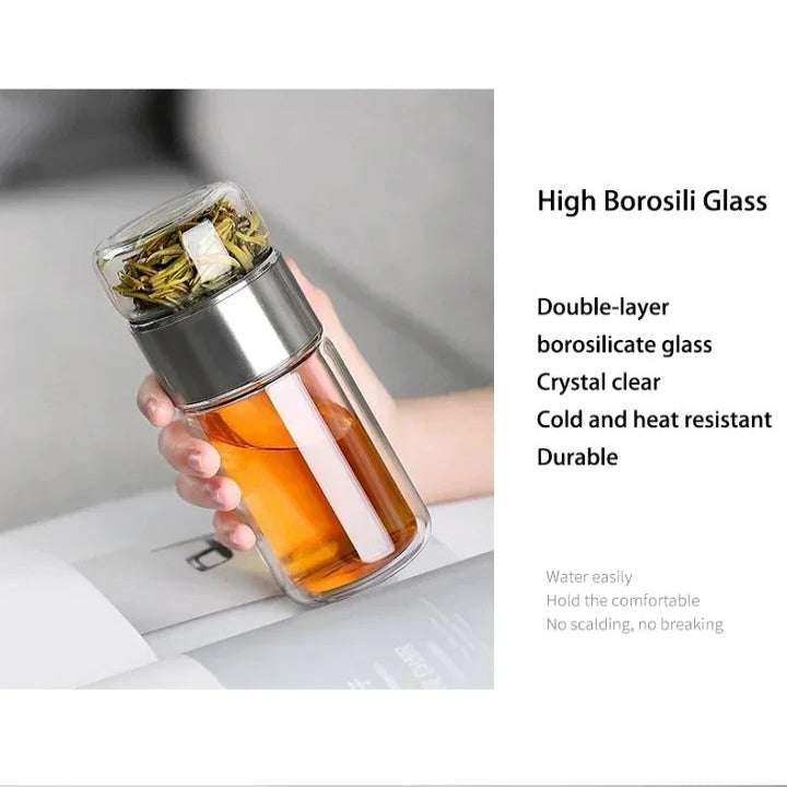 [Hometech] Double Wall Borosilicate Glass Tea Infuser Bottle, 430ml