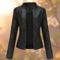 [Hometech] Women's Leather Jacket with Zipper Closure