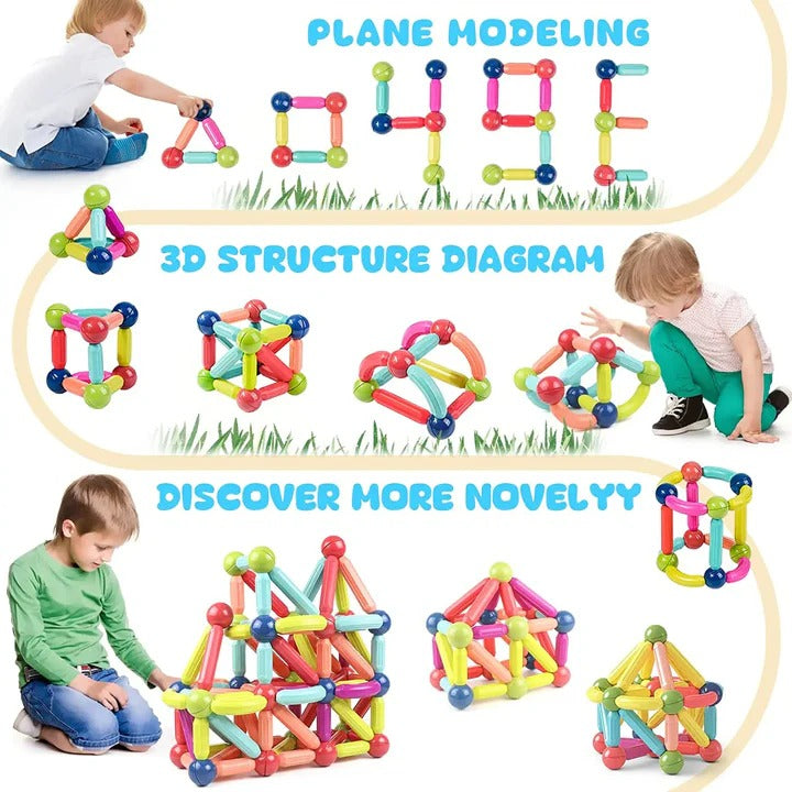[Hometech] Magnetic Building Sticks and Balls Toy Set for Kids, 98 Pieces