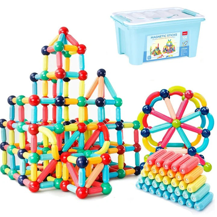 [Hometech] Magnetic Building Sticks and Balls Toy Set for Kids, 98 Pieces