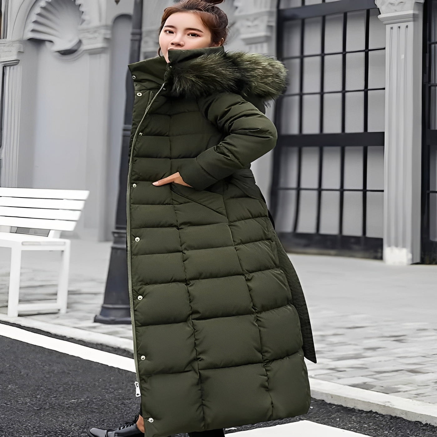[Hometech] Elegant Down Filled Jacket for Cold Weather Wear