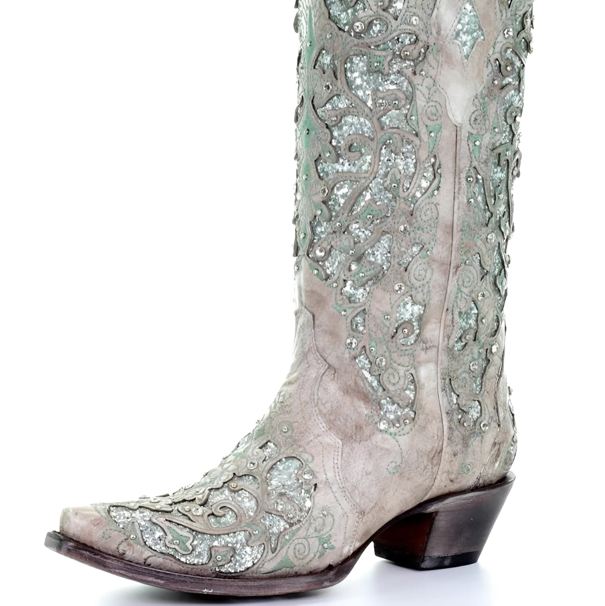 [Hometech] Embroidered Knee High Boots with Sequin Detail and Pointed Toe