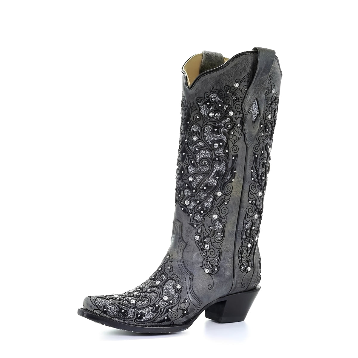 [Hometech] Embroidered Knee High Boots with Sequin Detail and Pointed Toe