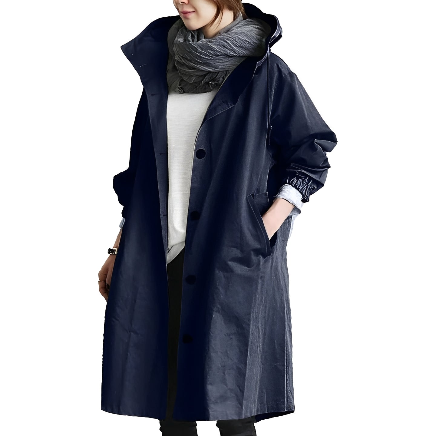 [Hometech] Women’s Long Hooded Raincoat, Waterproof Coat with Adjustable Waist Belt