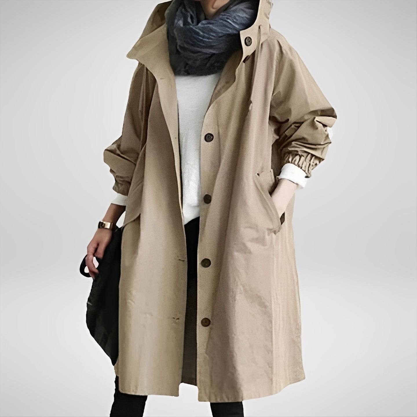 [Hometech] Women’s Long Hooded Raincoat, Waterproof Coat with Adjustable Waist Belt