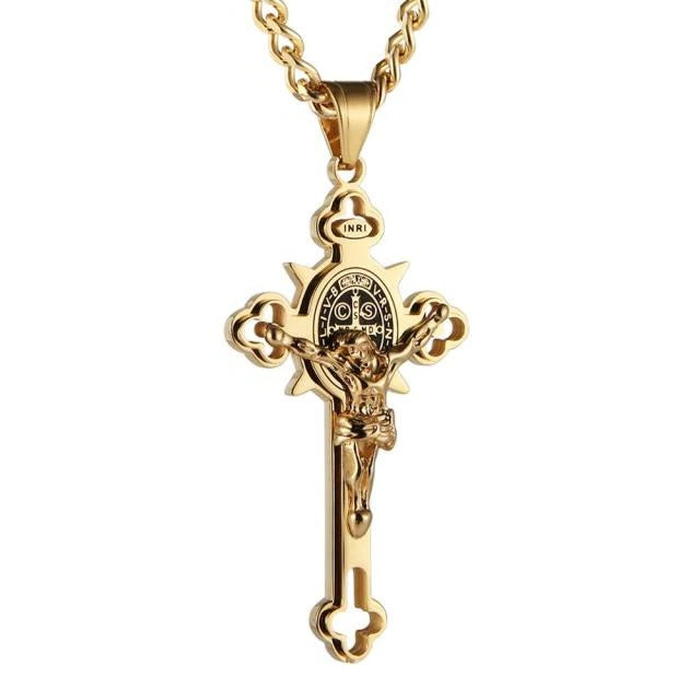 [Hometech] Celtic Cross Pendant Necklace, Double Sided Engraved Medal with Metal Chain