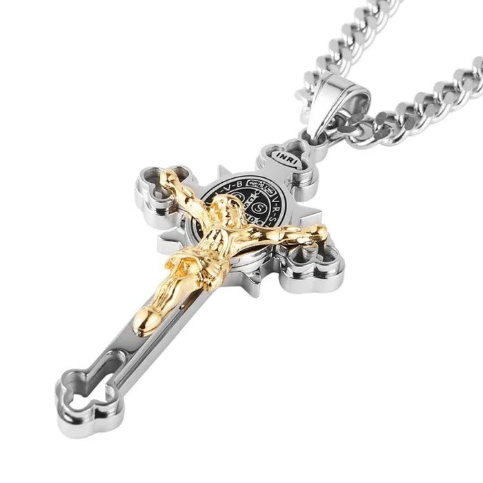 [Hometech] Celtic Cross Pendant Necklace, Double Sided Engraved Medal with Metal Chain
