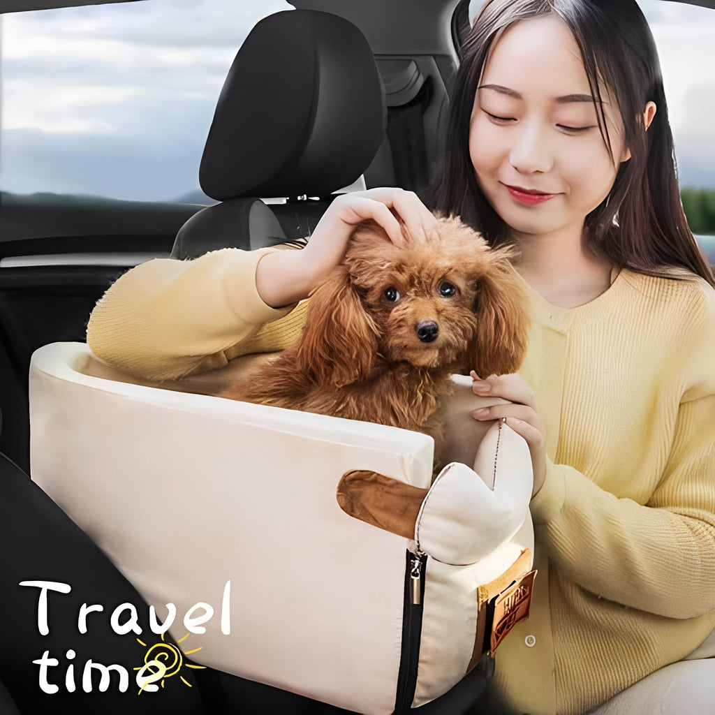 [Hometech] Compact Pet Travel Seat for Cars, Armrest Mount, Zipper Closure, Small Pets