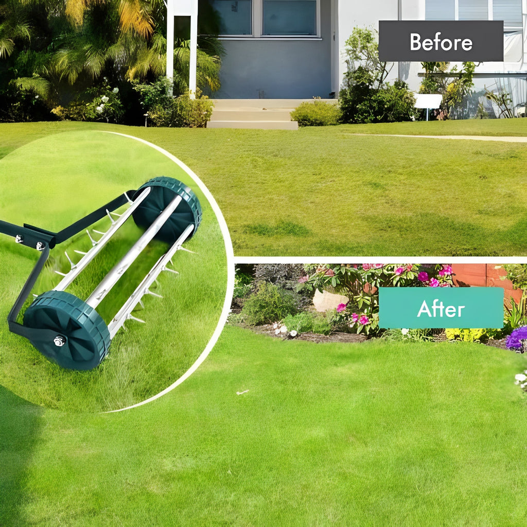 [Hometech] Lawn Aerator Tool with Steel Spikes, Manual Soil Aeration for Yard and Garden
