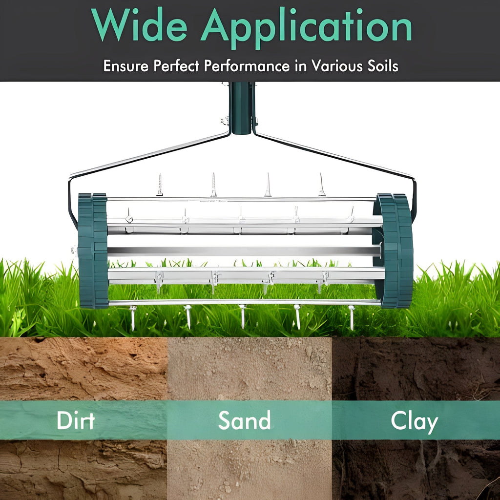 [Hometech] Lawn Aerator Tool with Steel Spikes, Manual Soil Aeration for Yard and Garden