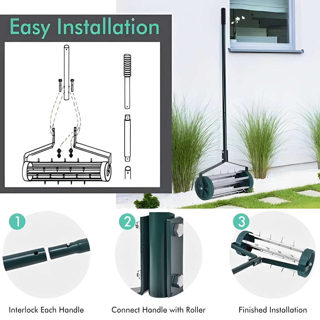 [Hometech] Lawn Aerator Tool with Steel Spikes, Manual Soil Aeration for Yard and Garden