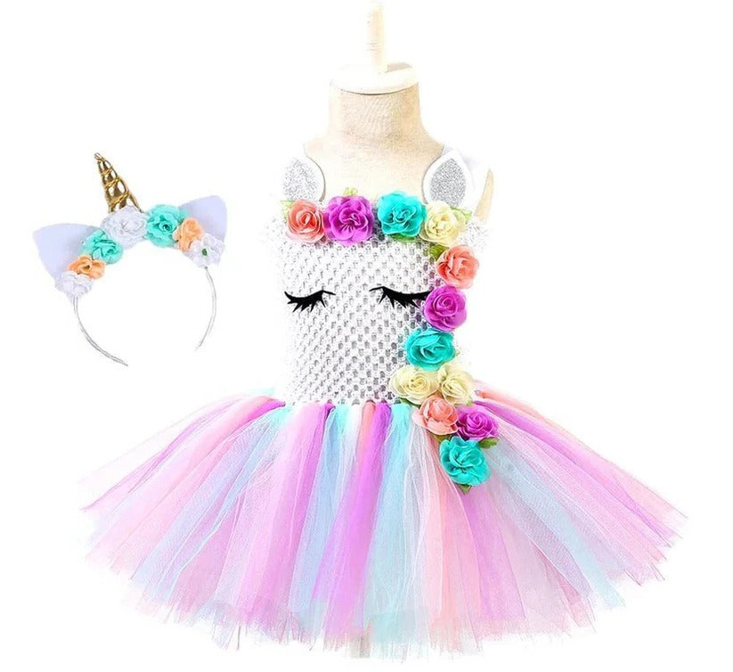 [Hometech] Unicorn Tulle Dress for Girls with Matching Headband