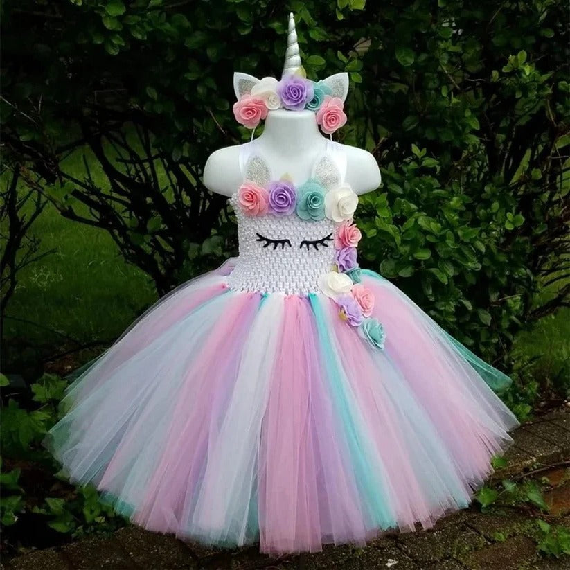 [Hometech] Unicorn Tulle Dress for Girls with Matching Headband