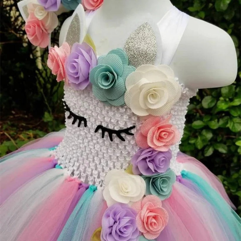 [Hometech] Unicorn Tulle Dress for Girls with Matching Headband
