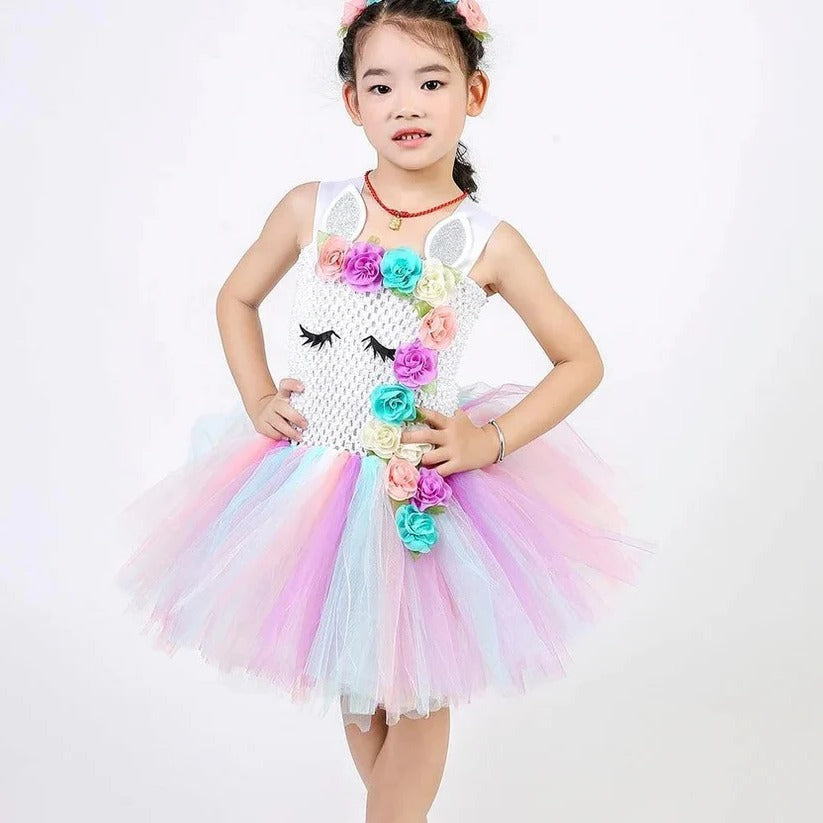 [Hometech] Unicorn Tulle Dress for Girls with Matching Headband