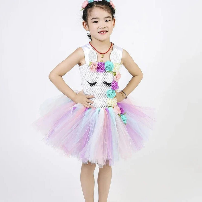 [Hometech] Unicorn Tulle Dress for Girls with Matching Headband