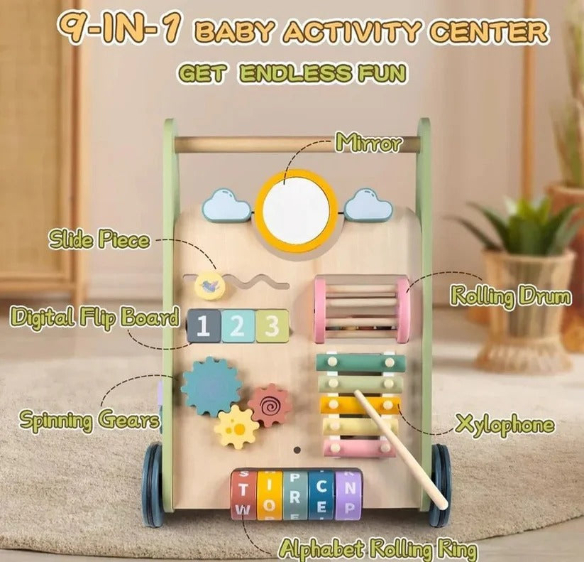 [Hometech] Wooden Activity Walker with Adjustable Wheel Resistance