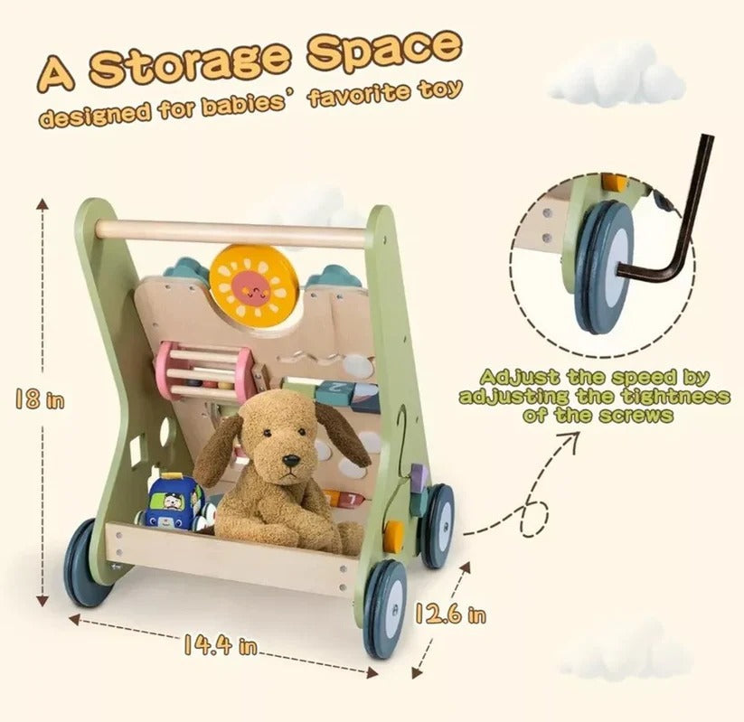 [Hometech] Wooden Activity Walker with Adjustable Wheel Resistance