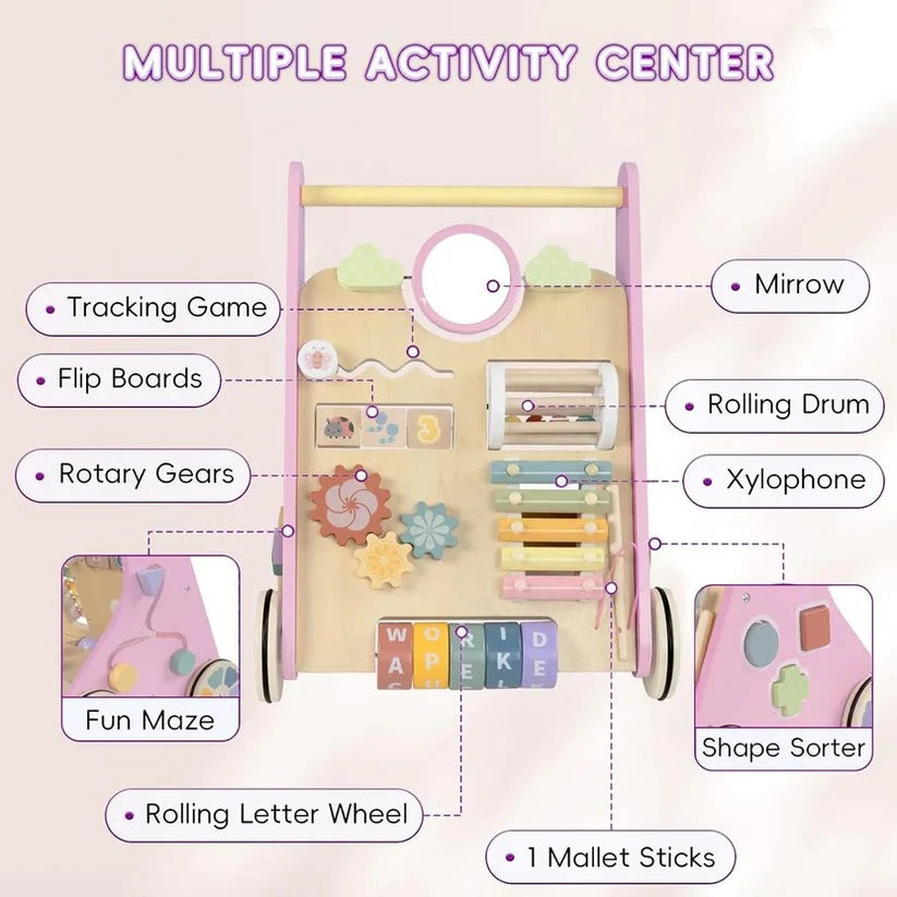 [Hometech] Wooden Activity Walker with Adjustable Wheel Resistance