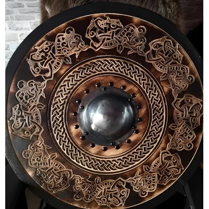 [Hometech] Medieval Style Wooden Round Shield with Multiple Design Patterns