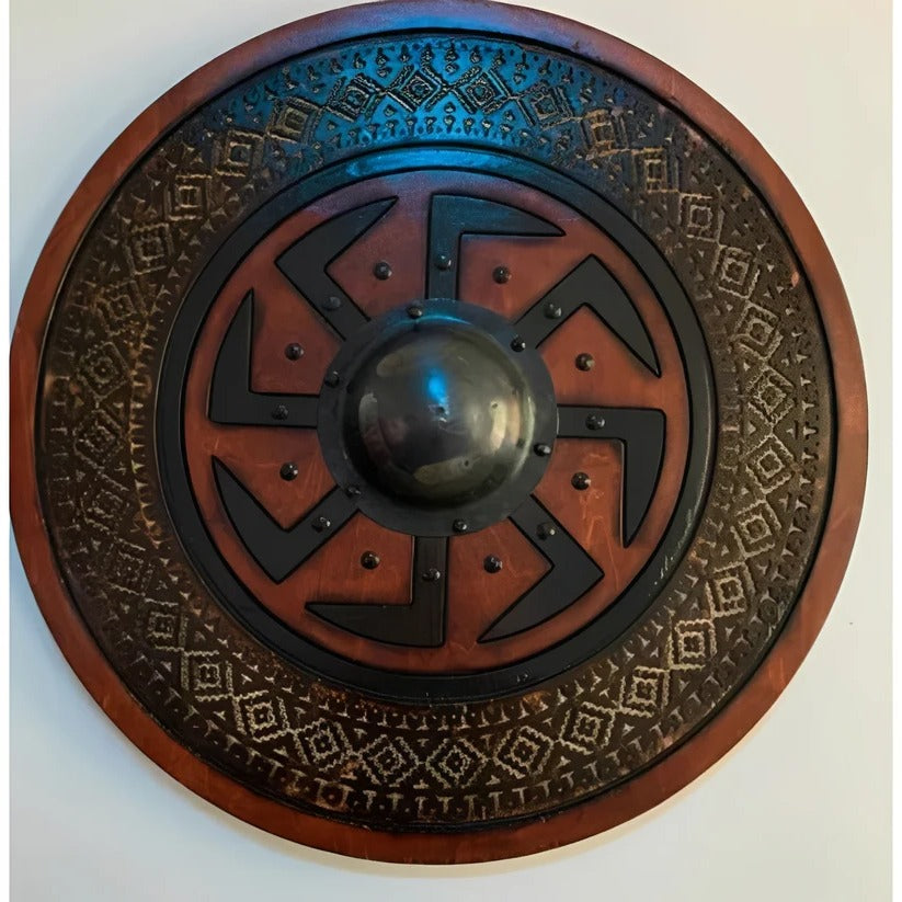 [Hometech] Medieval Style Wooden Round Shield with Multiple Design Patterns