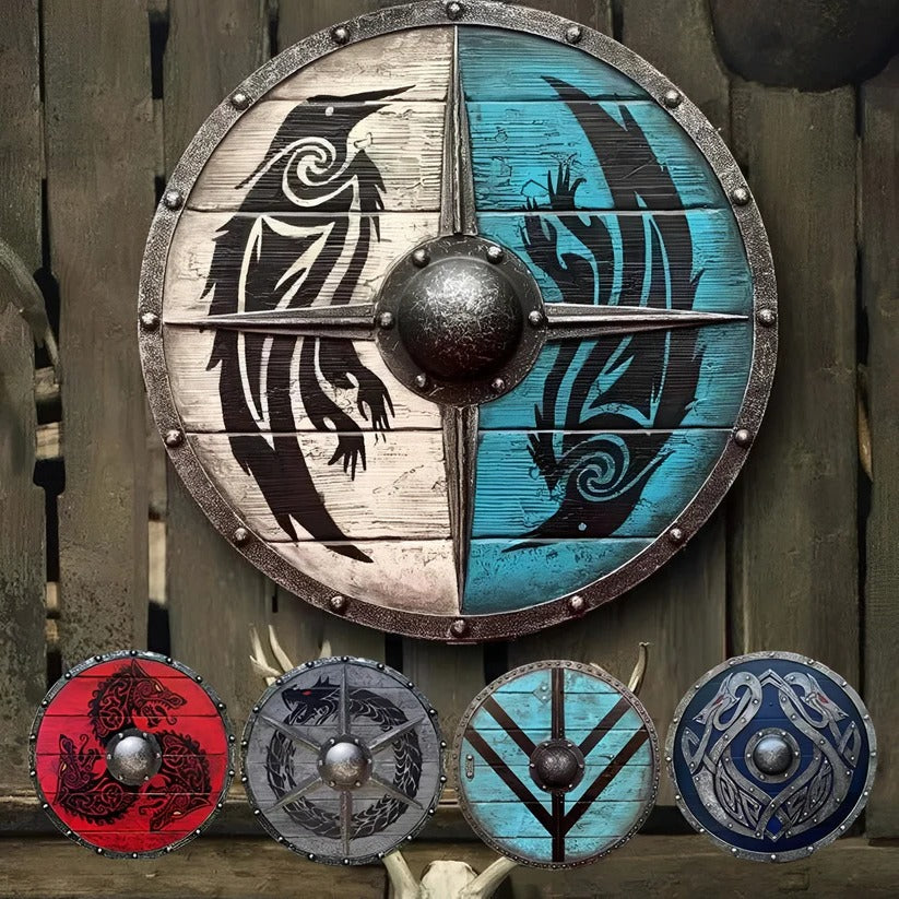 [Hometech] Medieval Style Wooden Round Shield with Multiple Design Patterns
