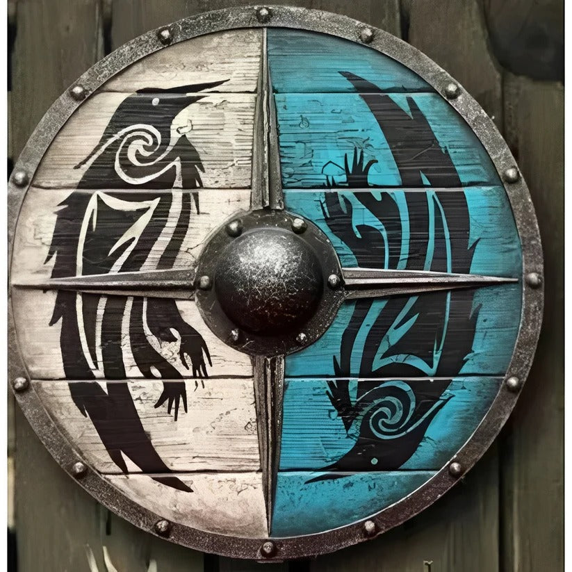 [Hometech] Medieval Style Wooden Round Shield with Multiple Design Patterns