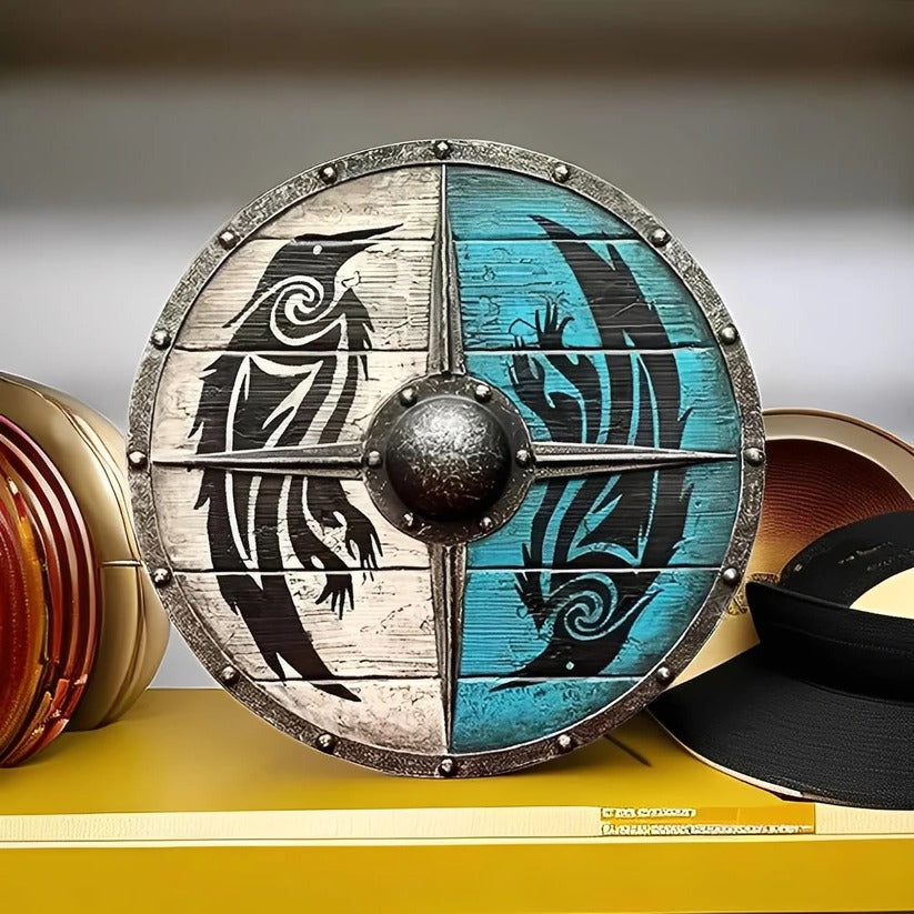 [Hometech] Medieval Style Wooden Round Shield with Multiple Design Patterns