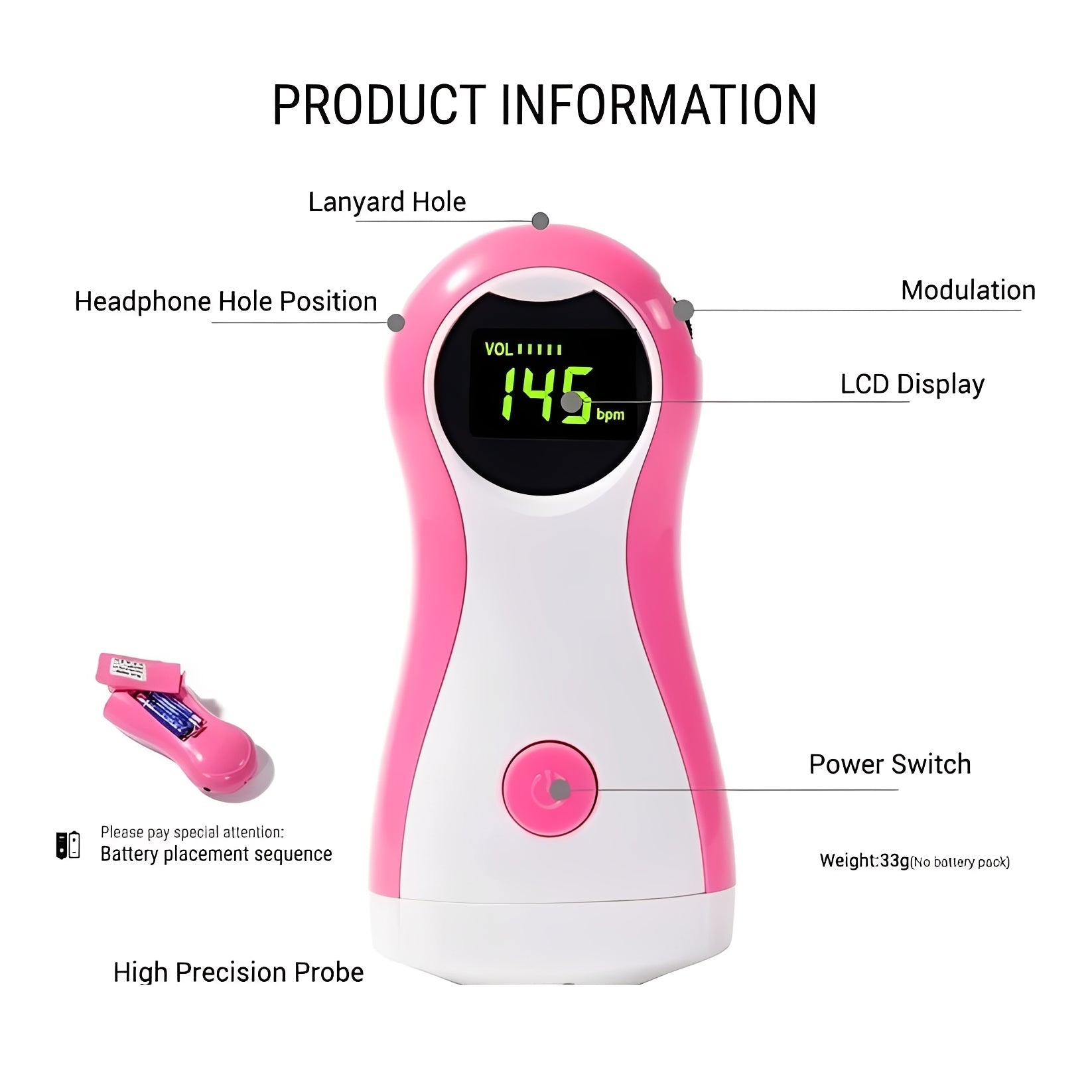[Hometech] Handheld Fetal Doppler Monitor with LCD Display and Headphone Output