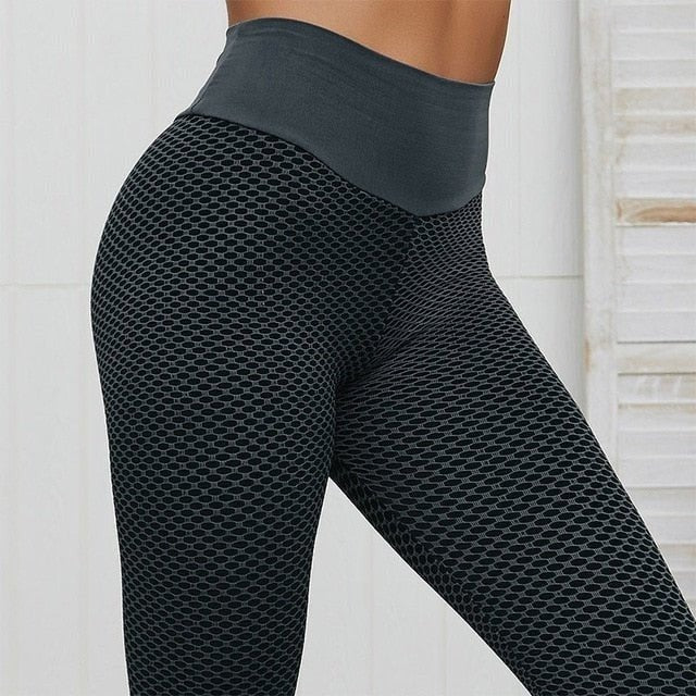 [Hometech] Honeycomb Textured High Waist Leggings for Gym Workouts