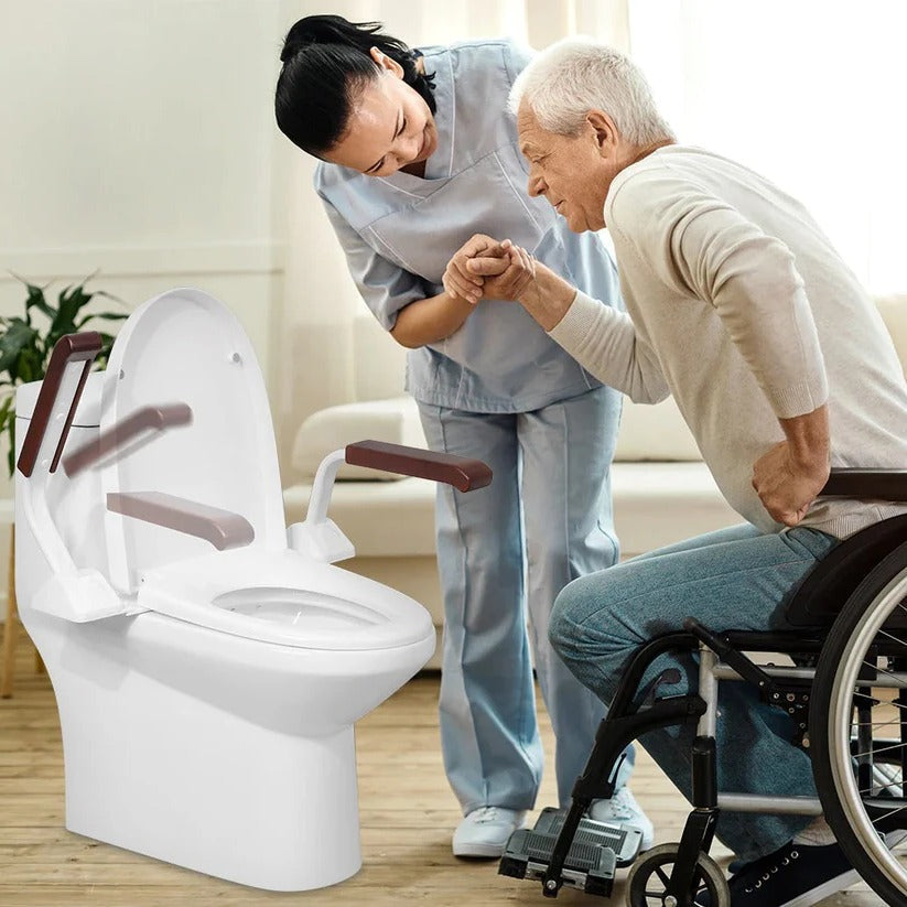 [Hometech] Adjustable Toilet Safety Rail with Dual Armrests for Elderly Support