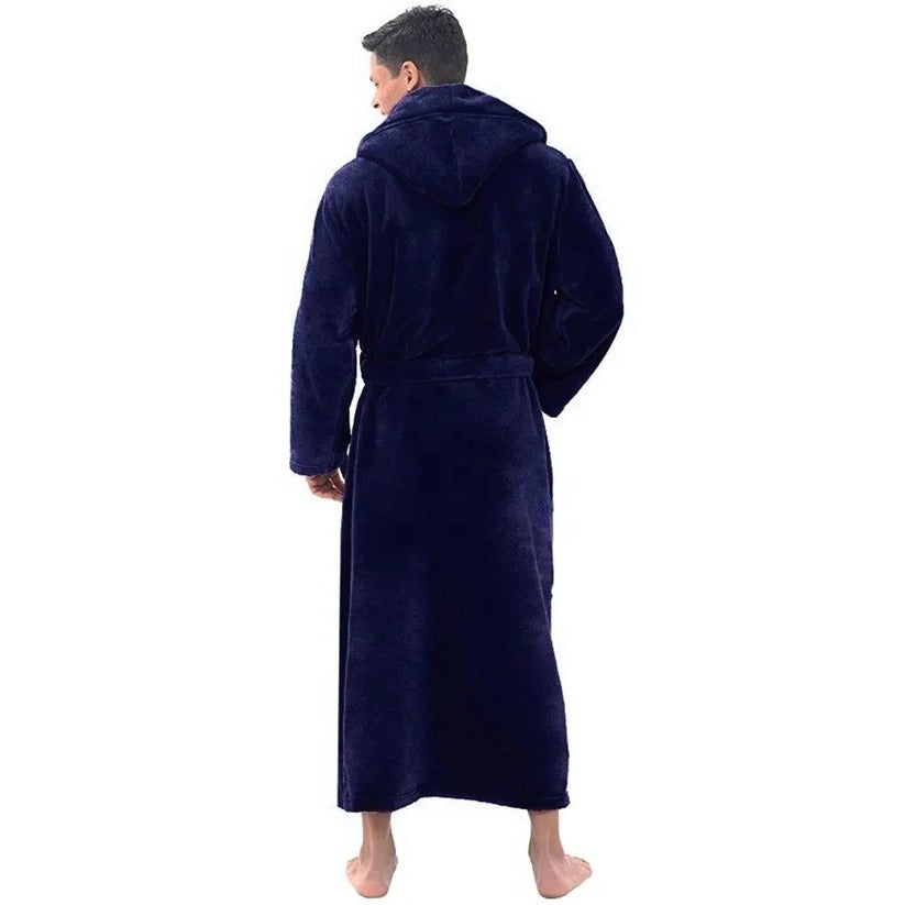 [Hometech] Hooded Men's Fleece Bathrobe with Plush Pockets