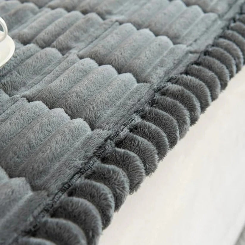 [Hometech] Plush Sofa Slipcover with Pleated Skirt Design