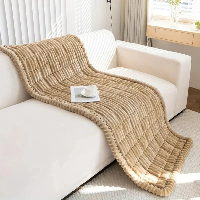 [Hometech] Plush Sofa Slipcover with Pleated Skirt Design
