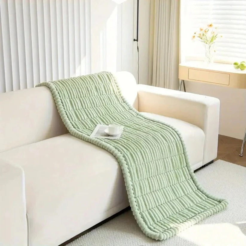 [Hometech] Plush Sofa Slipcover with Pleated Skirt Design