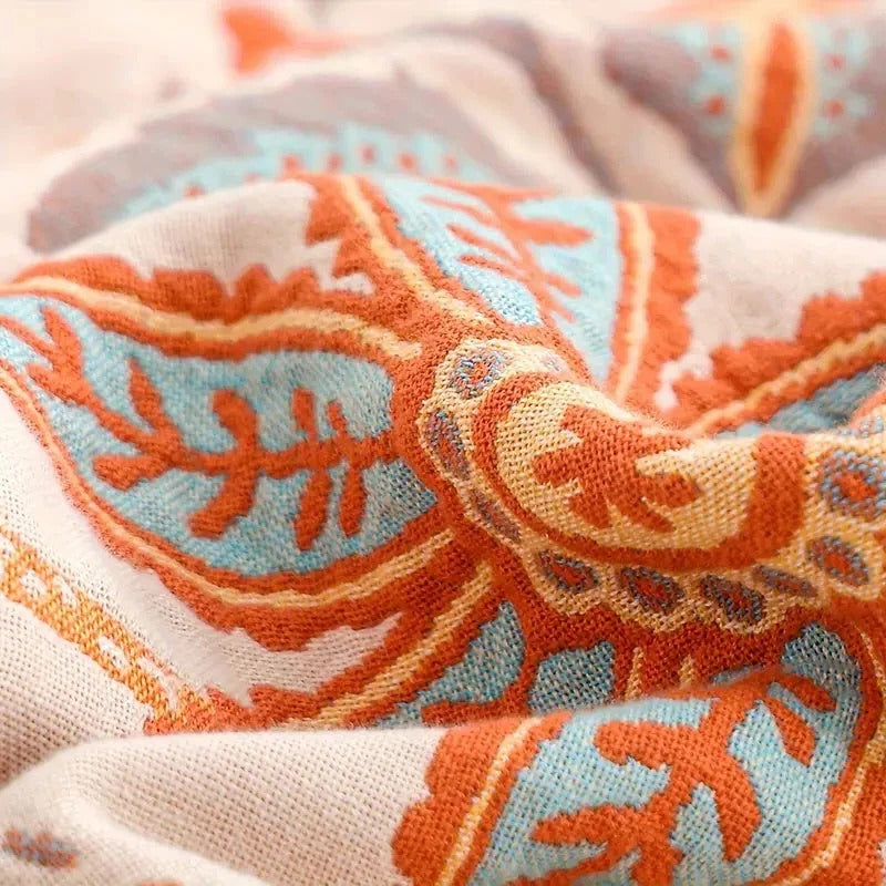 [Hometech] Boho Floral Cotton Blanket with Decorative Pattern