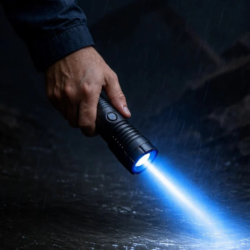 [Hometech] Rechargeable Blue Beam Flashlight with Adjustable Focus